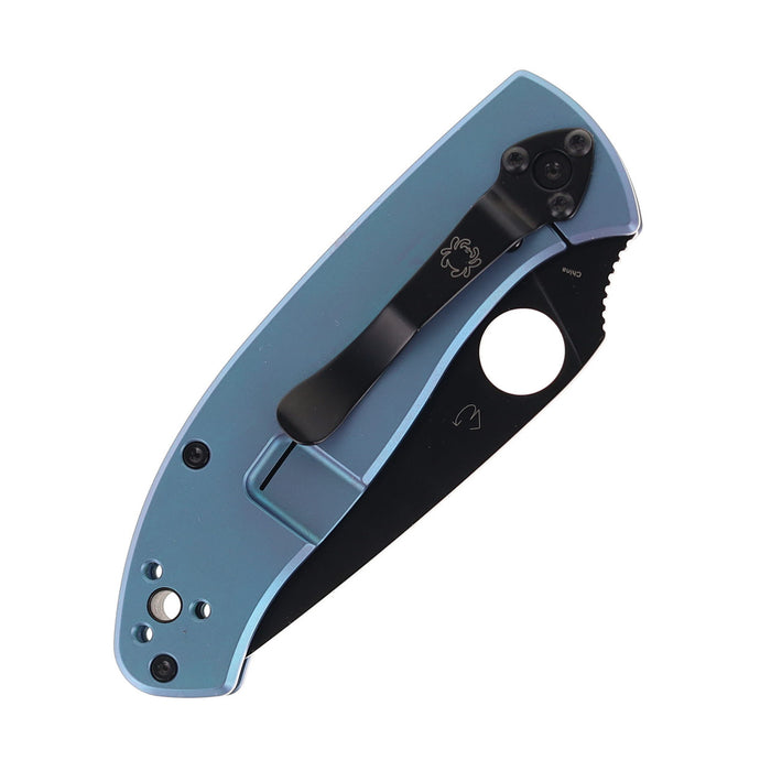 Spyderco Tenacious R.I.L Blue Titanium Folding Pocket Knife with 3.35" Black Oxide Blade