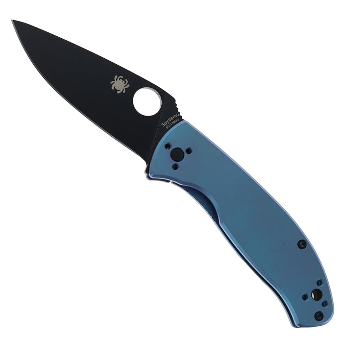 Spyderco Tenacious R.I.L Blue Titanium Folding Pocket Knife with 3.35" Black Oxide Blade
