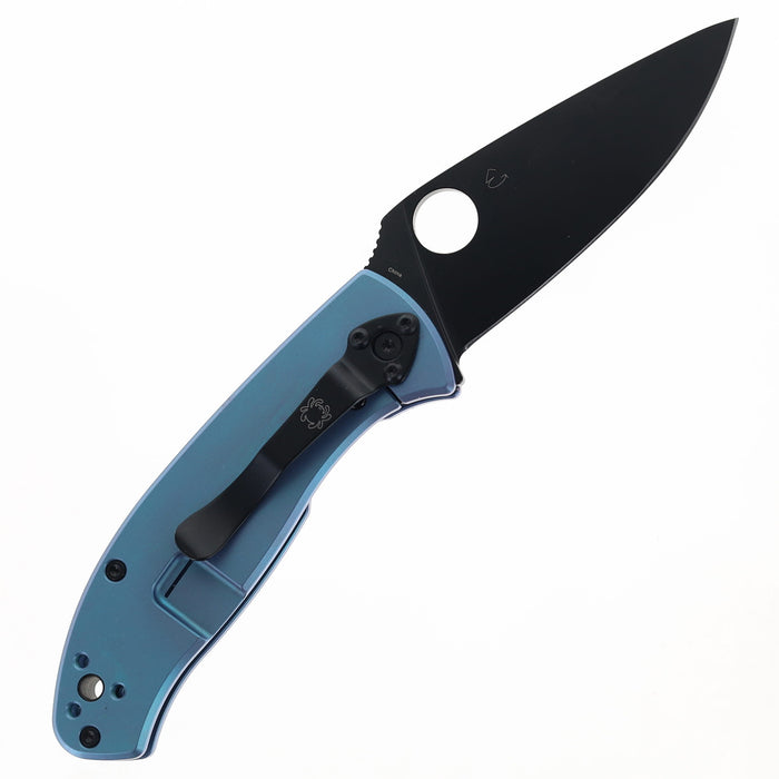 Spyderco Tenacious R.I.L Blue Titanium Folding Pocket Knife with 3.35" Black Oxide Blade