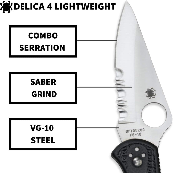 Spyderco Delica 4 Folding Knife with 2.9" Saber-Ground Blade with CombinationEdge