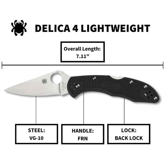 Spyderco Delica 4 Lightweight Pocket Knife with 2.90" Flat-Ground Steel Blade