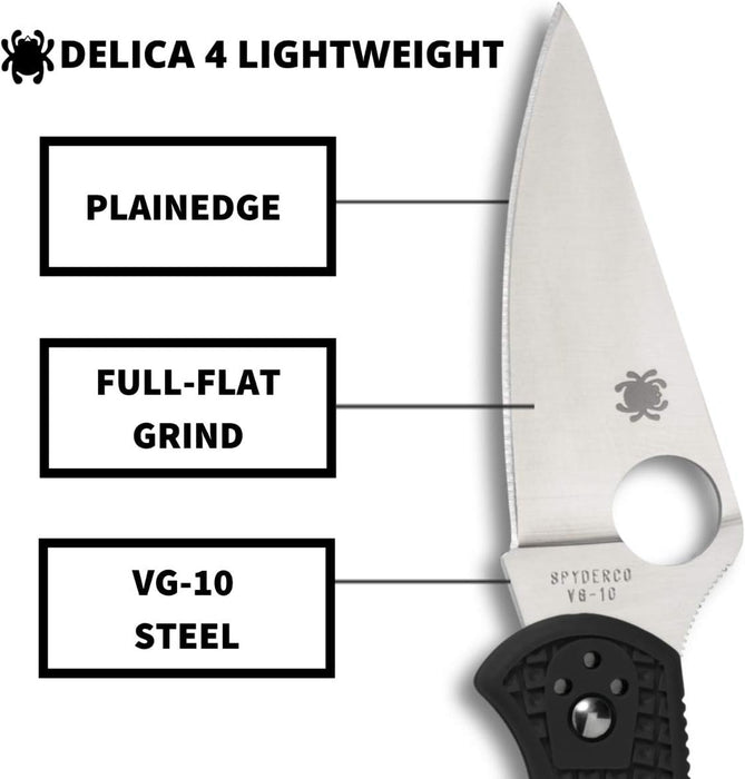 Spyderco Delica 4 Lightweight Pocket Knife with 2.90" Flat-Ground Steel Blade