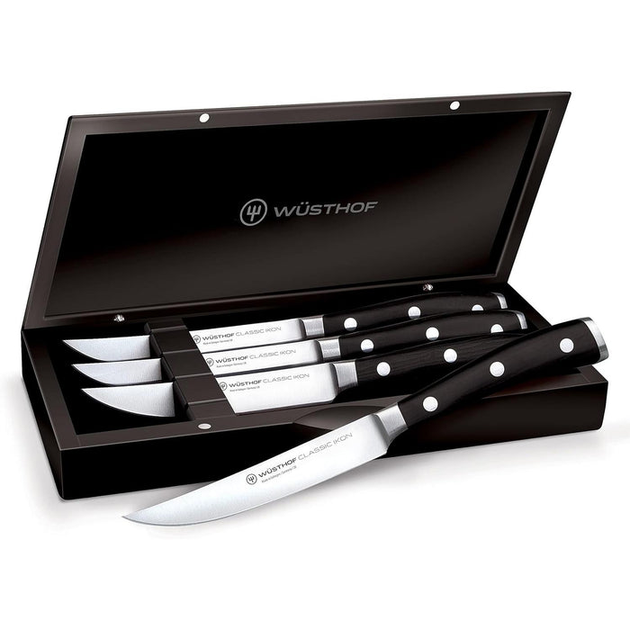 Classic Ikon Four Piece Stainless Steel Steak Knife Set in Black Chest