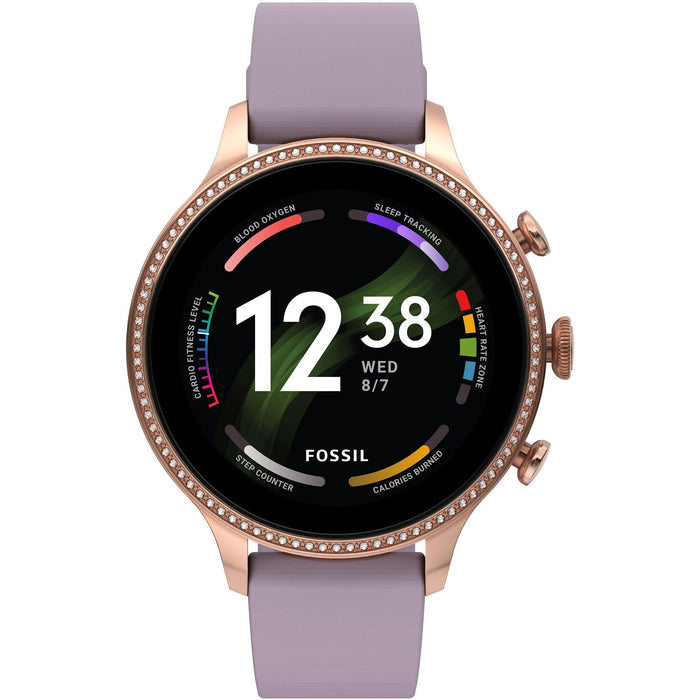 Fossil Gen 6 42m Smartwatch, Rose Glitz Case, Purple Silicone Strap