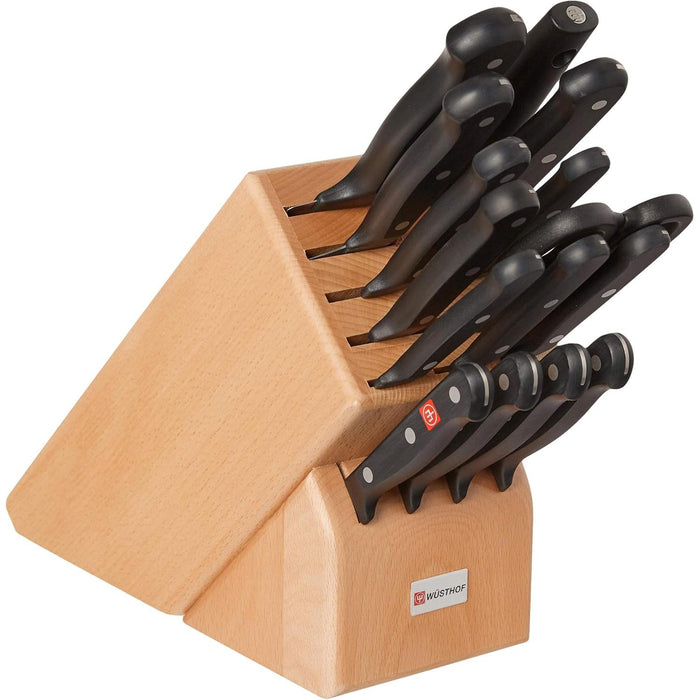 Gourmet 16-Piece Knife Block Set with 15-Slot Natural Block, Black