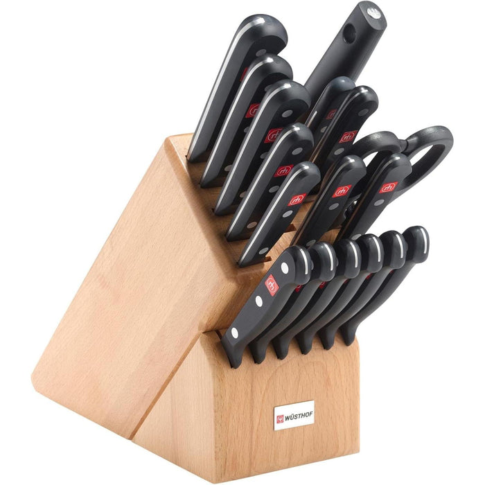 Gourmet 18-Piece Knife Block Set with 17-Slot Acacia Block, Black