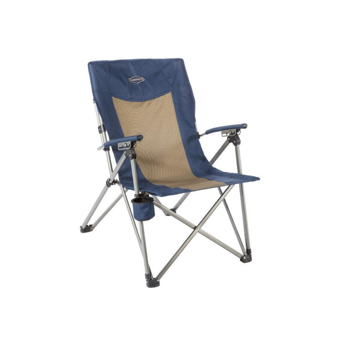 Kamp-Rite - 3 Position Hard Arm Reclining Chair with Cup Holders, Blue and Beige