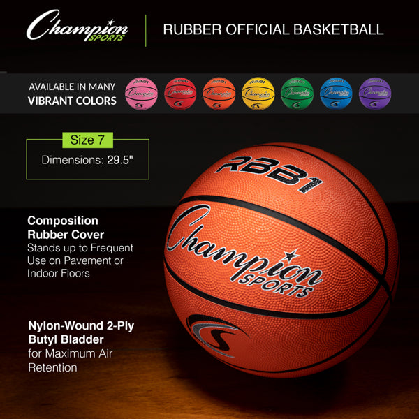 Pro Size 7 Rubber Basketball with Superior Air Retention and Multiple Colors