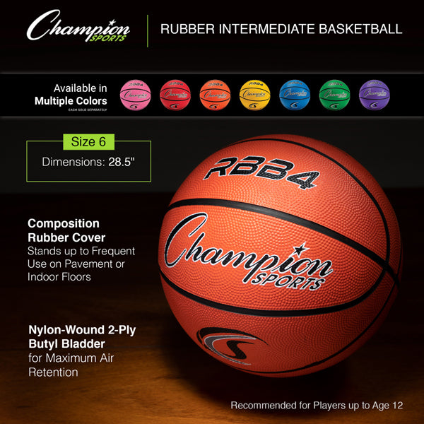 Intermediate Size 6 Rubber Basketball | Recommended for 9-12 Year Old