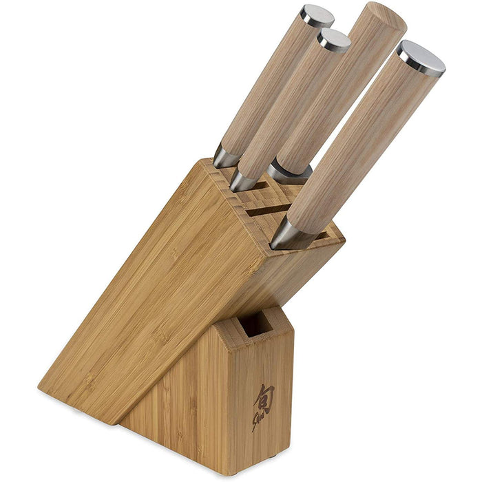 Shun Classic Blonde 5 Piece Starter Knife Block Set: Chefâ€™s, Utility, and Paring Knives with Honing Steel and Block