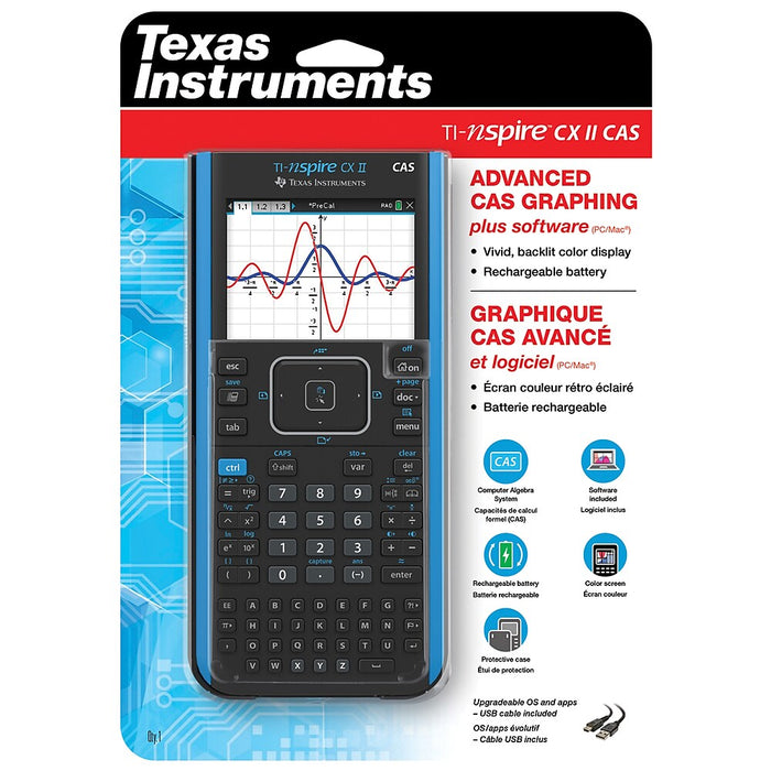 TI-Nspire CX II CAS Color Graphing Calculator with Computer Algebra System, Blue