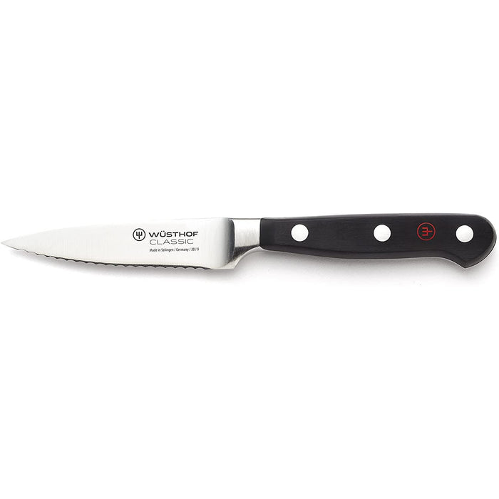 Classic 3 1/2" Fully Serrated Stainless Steel Paring Knife, Black