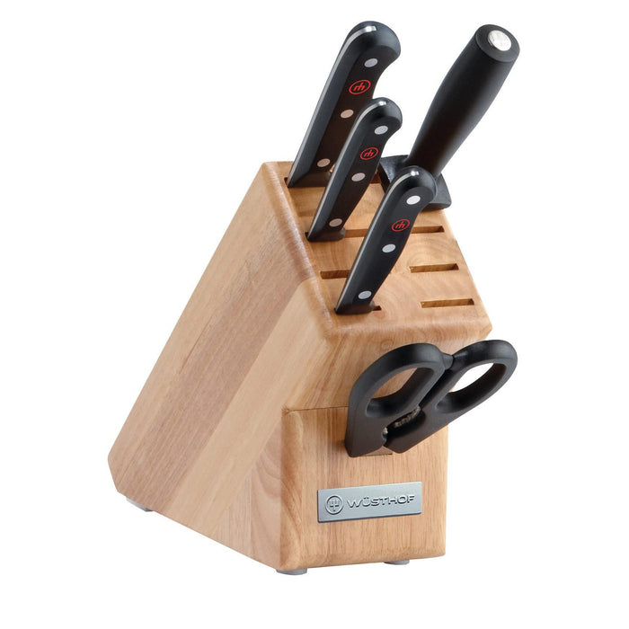 Gourmet 6-Piece Natural Knife Block Set with Stainless Steel Knives, Black