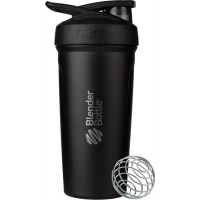BlenderBottle - Strada 24oz Shaker Cup Insulated Stainless Steel Water Bottle with Wire Whisk, Black