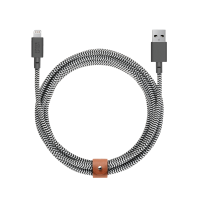 Native Union Belt Cable XL - 10ft Ultra-Strong Reinforced [Apple MFi Certified] Durable Lightning to USB Charging Cable with Leather Strap for iPhone/iPad (Zebra)